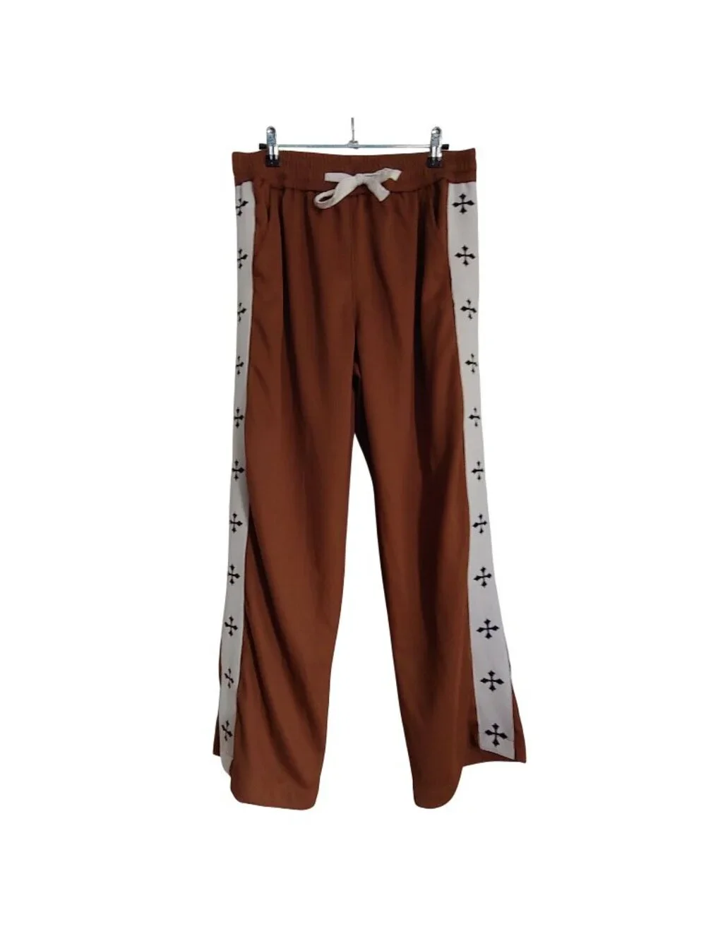 Mens Track Pants Side Tape Cross Streetwear Loungewear Y2K Chocolate Brown M